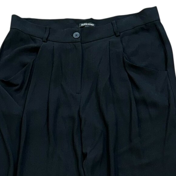 Eileen Fisher Silk Black Crepe Trouser Pants Medium Dress Work Career High Waist - Picture 2 of 6
